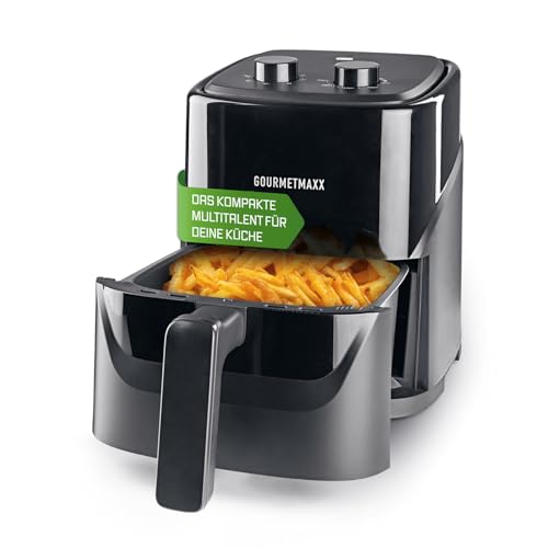 GOURMETmaxx Heißluftfritteuse 3,2 L, 1300 W schwarz | Mechanisch mit Timer & Temperaturregler | Kompakt für fettfreies Frittieren, Braten & Grillen
