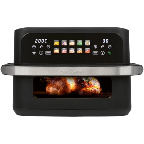 ProfiCook® XXL Heißluftfritteuse PC FR 1313 H, 10L, Öl- und fettfreies Frittieren, buntes Touch-Display, 2400W, 2 Kammern, 10 Programme, 80-200°C