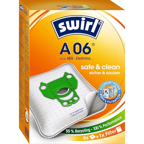 Swirl A06 Airspace MicroPor® Plus Green Staubsaugerbeutel, 4er Pack mit Anti-Allergen-Filter und Dirtlock® Staubverschluss