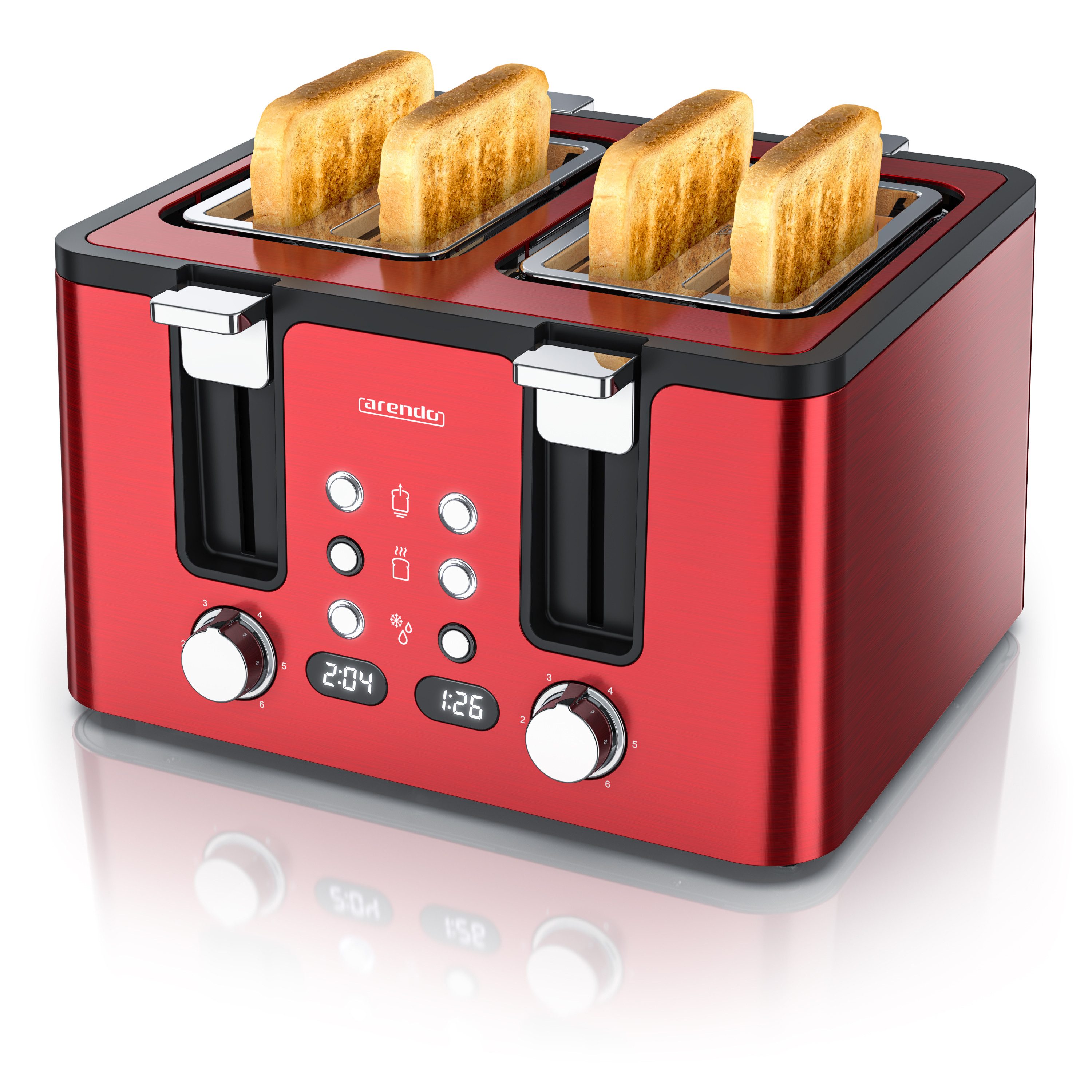 Arendo MANANA X2 4-fach Toaster, 1750W, Edelstahl, LED Display, Brötchenhalter