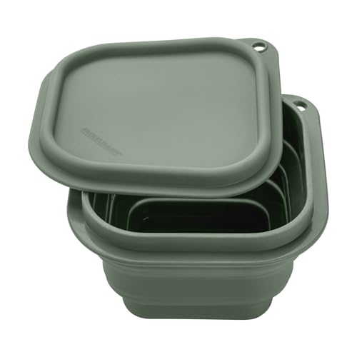 FACKELMANN Snacking-Box faltbar rund, hitzebeständiger Lebensmittelbehälter aus Silikon, 12.5 x 12.5 x 8 cm, rauchgrün