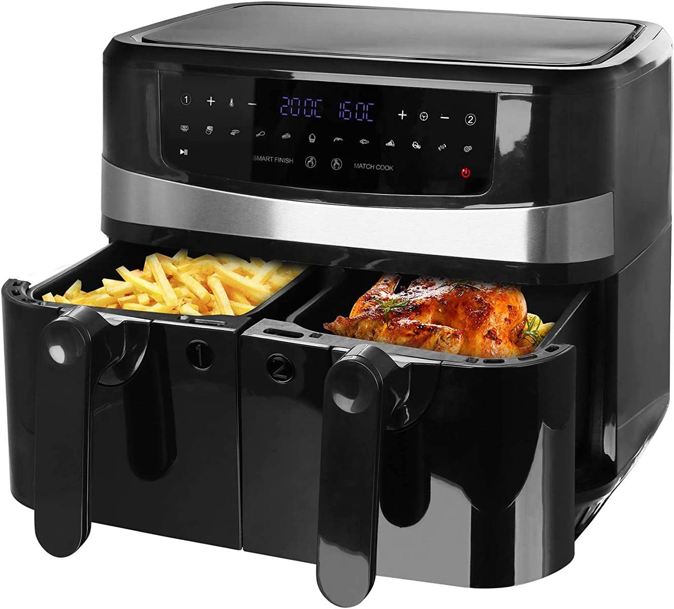 Emerio Heißluftfritteuse AF-126672.4 XXL Doppel Heißluft-Fritteuse 2 x 4,5 L, 1750 W - Smarte Doppel-Fritteuse mit 9 L Gesamtvolumen, 12 Automatik-Programmen, und SMART FINISH Funktion - Preisvergleich