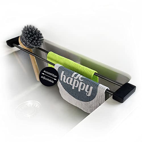 Sanni Shoo Spültuchhalter schwarz, Flexibler Lappenhalter für Spülbecken, Spüllappenhalter, Küchen-Organizer Black Steel