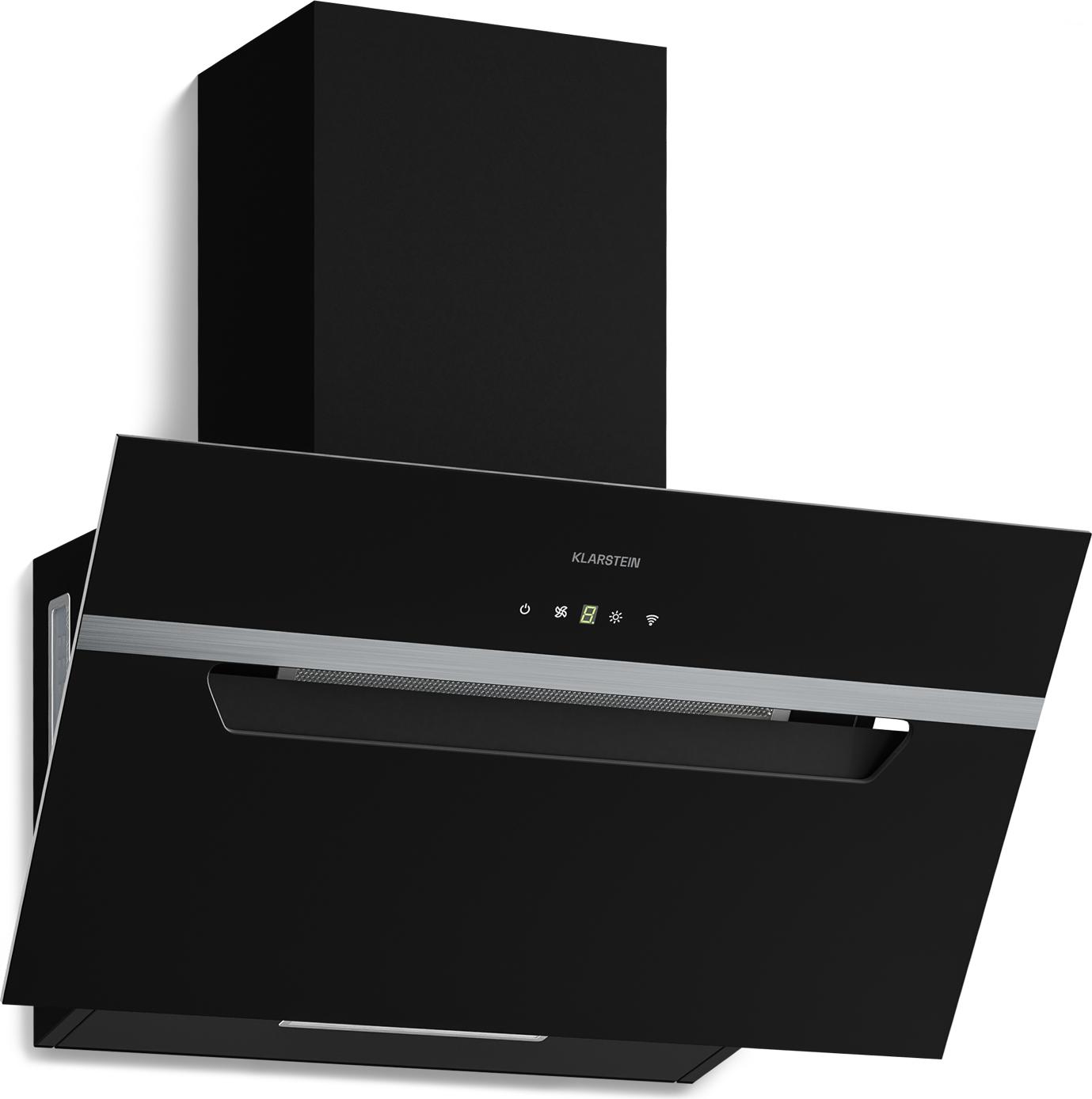 Klarstein BigBite Kopffreihaube, 60 cm mit 417 m³/h Boost, Touch-Bedienung, LED, A+++, Umluft & Abluft, leise, Glasdesign, 3 Stufen, schwarz, inkl. Aktivkohlefilter