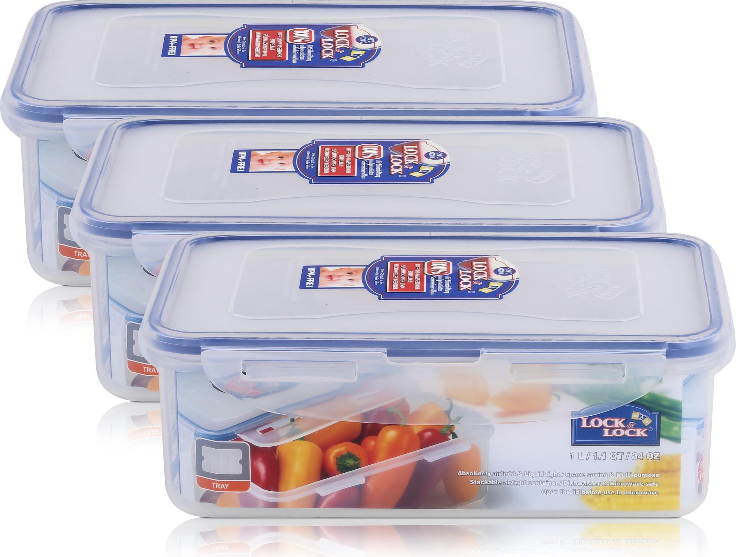 Lock&Lock HPL817T Frischhaltedose 1 Liter - Luft & Wasserdicht (3er Pack) - Transparent