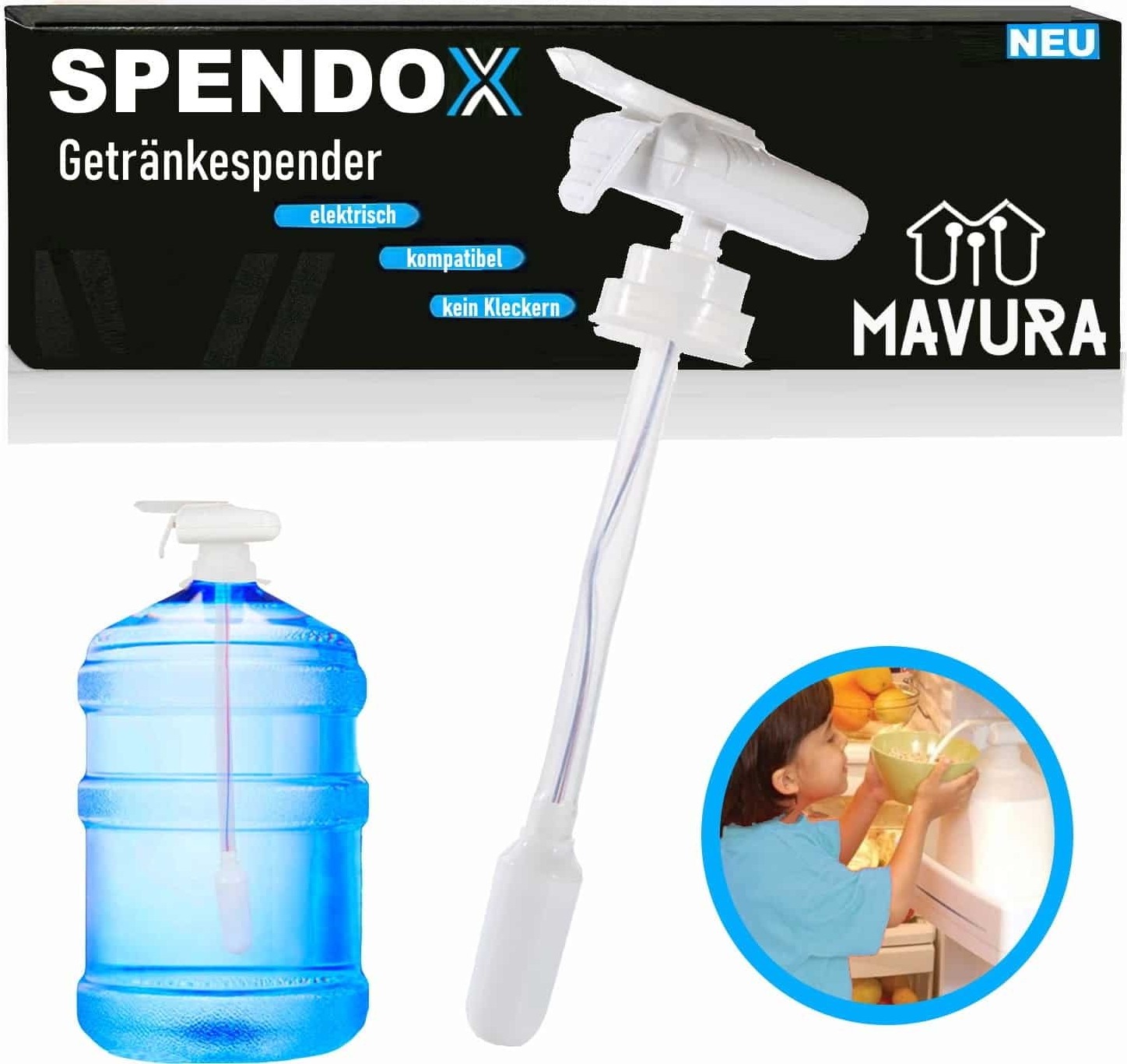 MAVURA SPENDOX Trinkwasserpumpe elektrische Pumpe Wasserspender Getränkespender, weiß