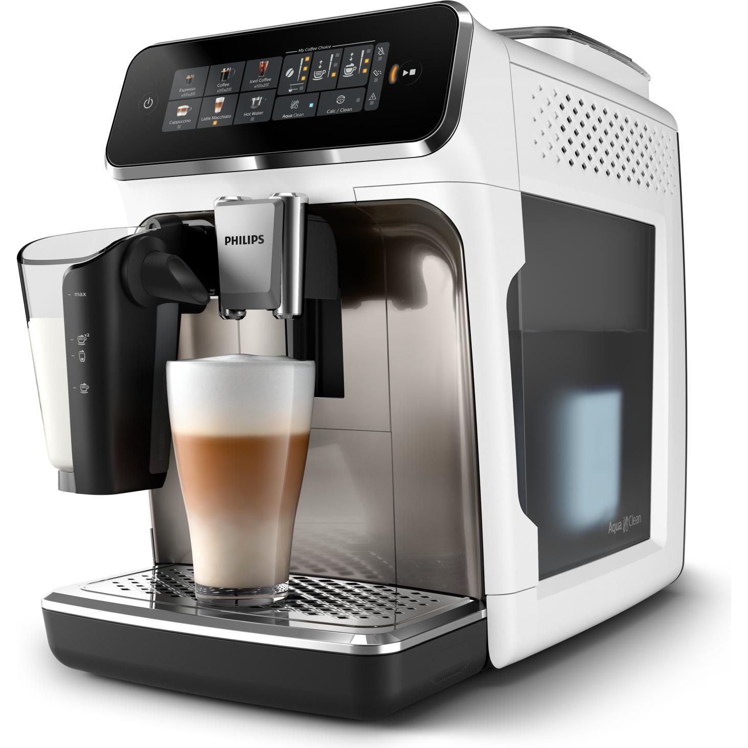 Philips EP3343/90 Kaffeevollautomat, Silber/Weiss, integriertes Keramik-Mahlwerk, vollautomatische Zubereitung, Touchscreen-Bedienung