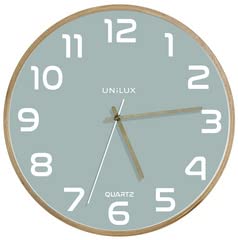 Unilux Moderne Holzrahmen Wanduhr BALTIC, Grünes Ziffernblatt 31cm, Ohne Ticken