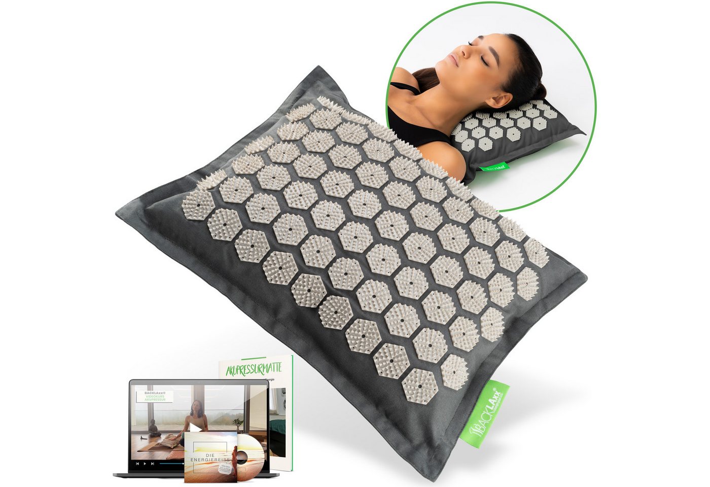 BACKLAxx® Akupressurmatte Akupressur Kissen mit umweltfreundlichem Halbleinen und Naturkokosfasern