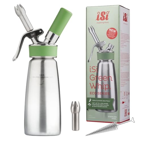iSi Sahnespender Green Whip, 0,5L Sahnesyphon aus rostfreiem Edelstahl, spülmaschinenfest, HACCP und NSF zertifiziert, für vegane und tierische Schlagsahne