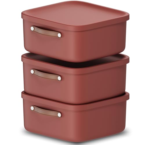 Rotho Maloja 3er-Set Aufbewahrungsbox mit Deckel 20l, Kunststoff, rot - Praktische Ordnungsboxen im Set, stapelbar, mit Trageriemen