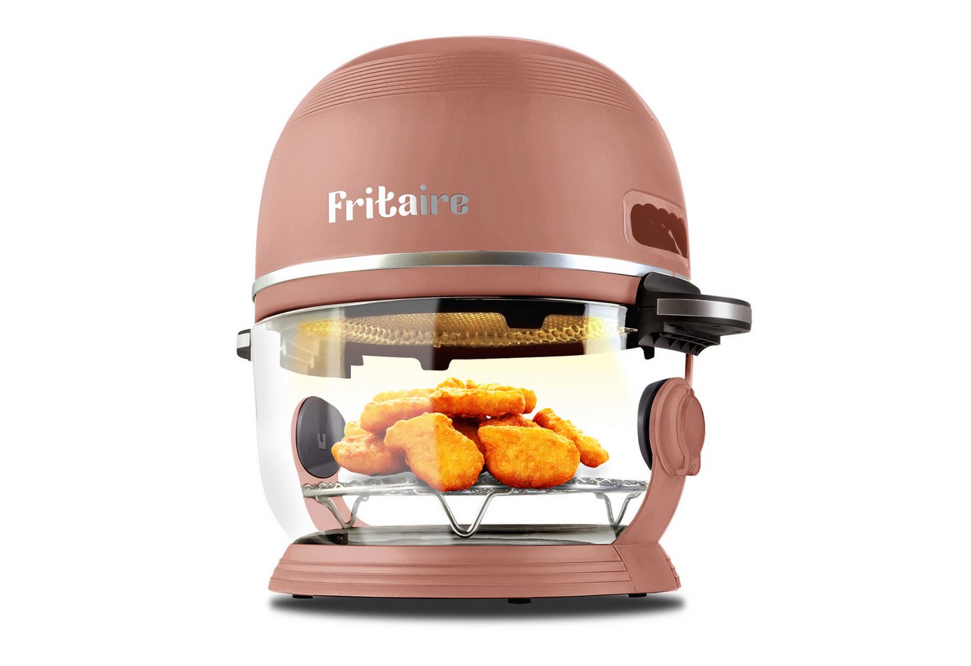 Fritaire Carbon8 Fritaire Heißluftfritteuse, selbstreinigende Glaschüssel mit 6 Kochfunktionen, weiß