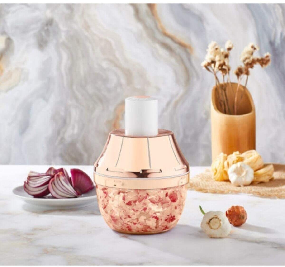 Vip Ahmet Zerkleinerer 3 Klingen Zerkleinerer Gemüseschneider (Kupfer VP-083) - Multi-Cutter mit 3 scharfen Edelstahlklingen, rutschfester Basis und einfachem Reinigungssystem