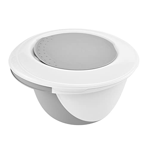 keeeper Rührschüsselset 4 in 1, Mit Spritzschutz und Teigschaber, Anti-Rutsch-Funktion, Camilla, Ø 27 x 15 cm + Ø 18 x 14 cm, 1,5 + 3,5 l, Nordic Grey