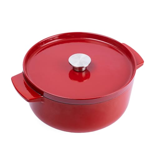 KitchenAid Cast Iron Kasserolle 26cm/5,2L mit Deckel, PFAS-freie Emaille, induction-friendly, ofenfest bis 260°C, ergonomischer Griff, Empire Red