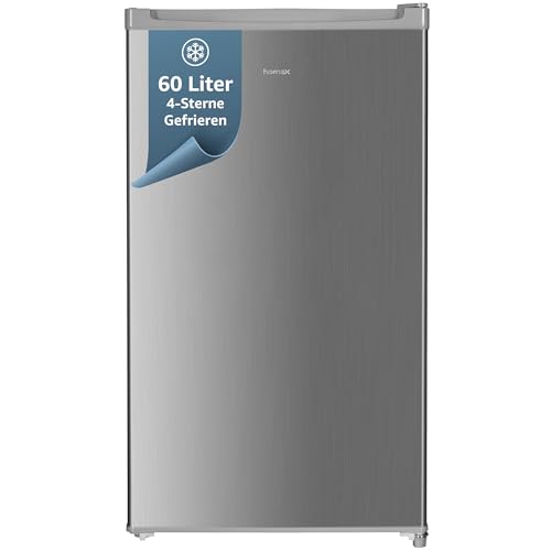 homeX FS1016-S, Gefrierschrank 60L mit 4-Sterne Gefrierfunktion, freistehend, silber, kompakt und leise