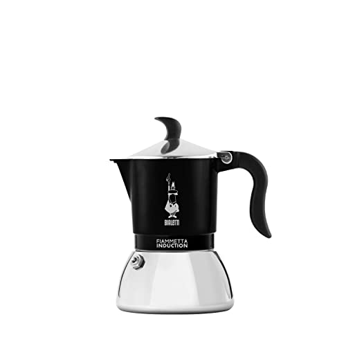 Bialetti Fiammetta Ind. 2cups, Espressokocher aus Aluminium und Edelstahl, Induktionstauglich, Schwarz