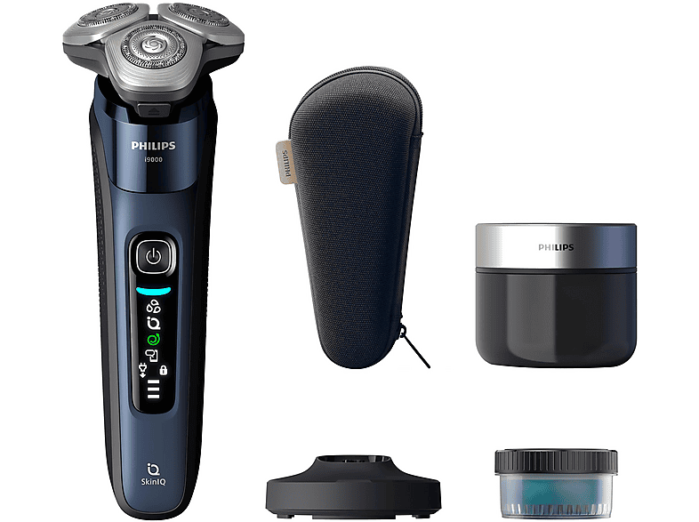 Philips X9003/30 Elektrorasierer i9000, Triple Action Lift & Cut-Rasiersystem, Dual SteelPrecision Klingen, Reinigungsstation, Blau