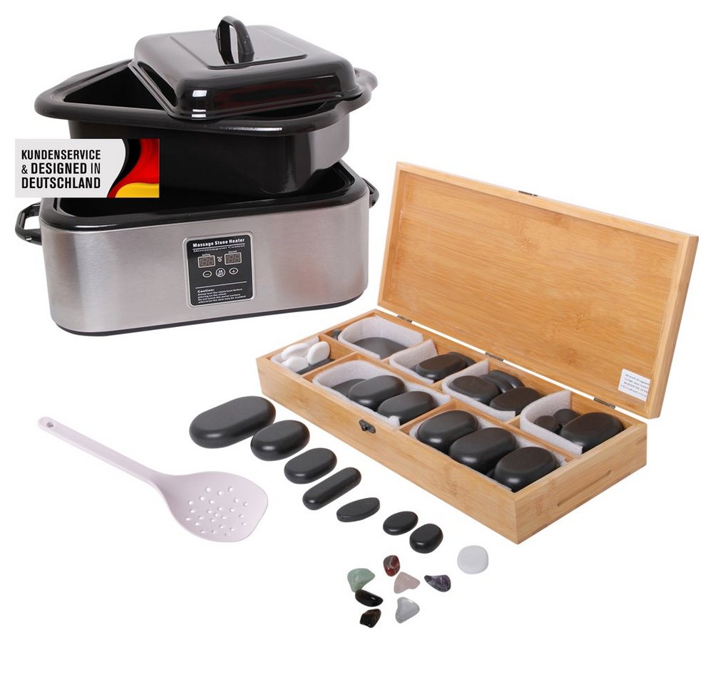 PROMAFIT Schmerztherapiegerät Hot Stone Set "Groß" Erwärmer + 64 Hot Stones, Set 2-tlg., Abschaltautomatik, digitale Temperaturanzeige, Edelstahl-Qualität, professioneller Gebrauch - Preisvergleich