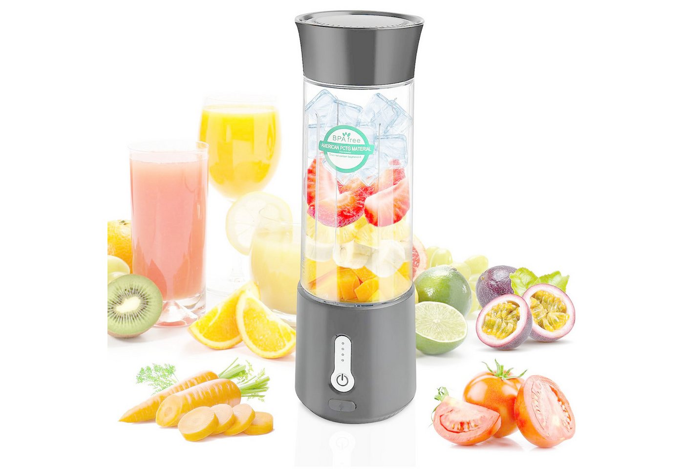MODFU Mini Stabmixer, Akku-Smoothie-Maker 500ML mit 6 Edelstahlklingen, 150W, USB wiederaufladbar, 4000mAh Akku für Büro, Sport, Reisen, Camping