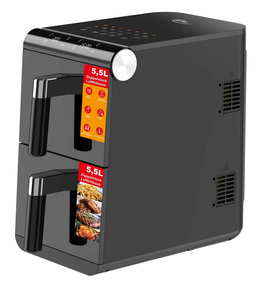 Elta Heißluftfritteuse Vertikal Doppelstock, 1700 W, 11 L Dual Zone XXL mit 2 unabhängigen Fächern und Touchscreen
