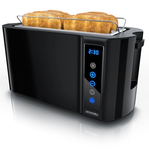 Arendo Edelstahl Toaster Langschlitz 4 Scheiben, Touchscreen, Doppelwandgehäuse, 7 Bräunungsgrade, Memoryfunktion, Klavierlack Schwarz