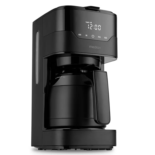 MEDION MD18458 Kaffeemaschine mit Thermoskanne und Timer, 8 Tassen, 1,2 Liter, 900 Watt, schwarz