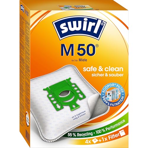 Swirl M50 AirSpace Staubsaugerbeutel, 4er Pack mit MicroPor® Plus Anti-Allergen-Filter, ressourcenschonend und 100% recycelbar