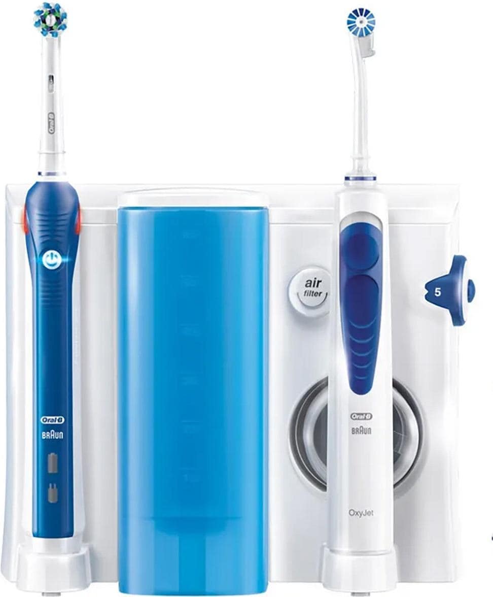 Oral-B, Elektrische Zahnbürste, Pro 2000 + OxyJet 80311065 Elektrische Zahnbürste, Munddusche Weiß, Dunkelblau