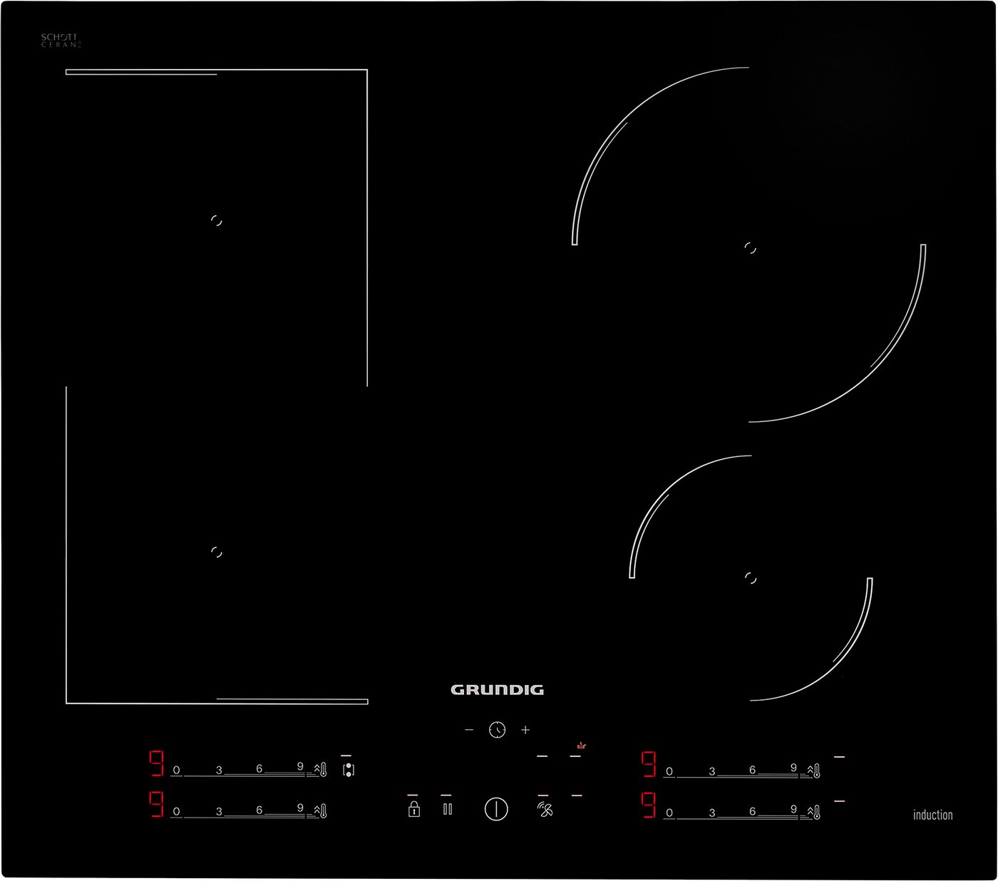 Grundig Induktions-Kochfeld GIEI627474PN, 4 Kochzonen, Touch-Slider-Bedienung, schwarz