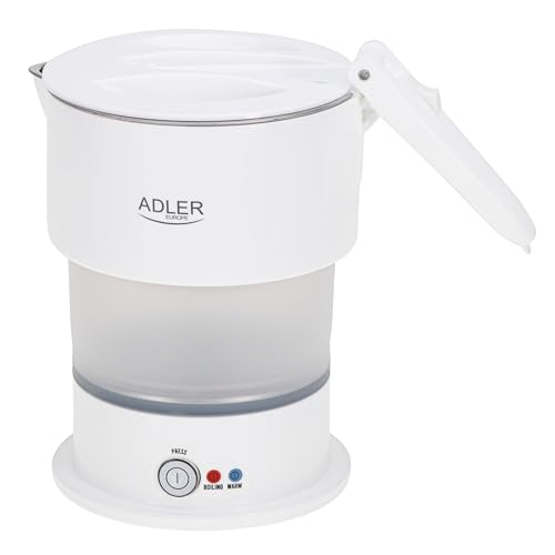 ADLER AD 1377 W, Zusammenklappbarer Reise-Wasserkocher, 2 Heizmodi, tragbar, Edelstahl, 0,6 l, Weiß