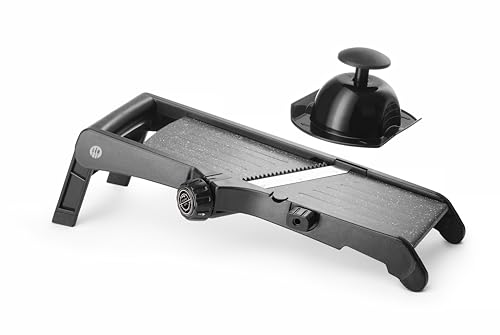 HENDI Samurai Mandoline, japanischer Gemüseschneider mit Edelstahlklingen, Schnittdicke 0,5-9 mm, schwarz