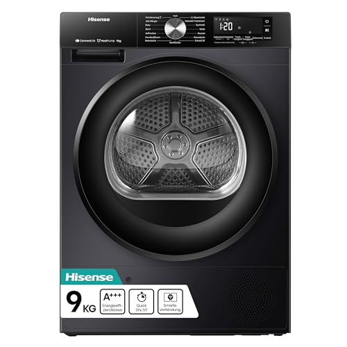 Hisense DH3S902BB3 Trockner, 9KG Kondenstrockner mit Wärmepumpe, 16 Programme, ConnectLife, TwinAir, EEK A+++