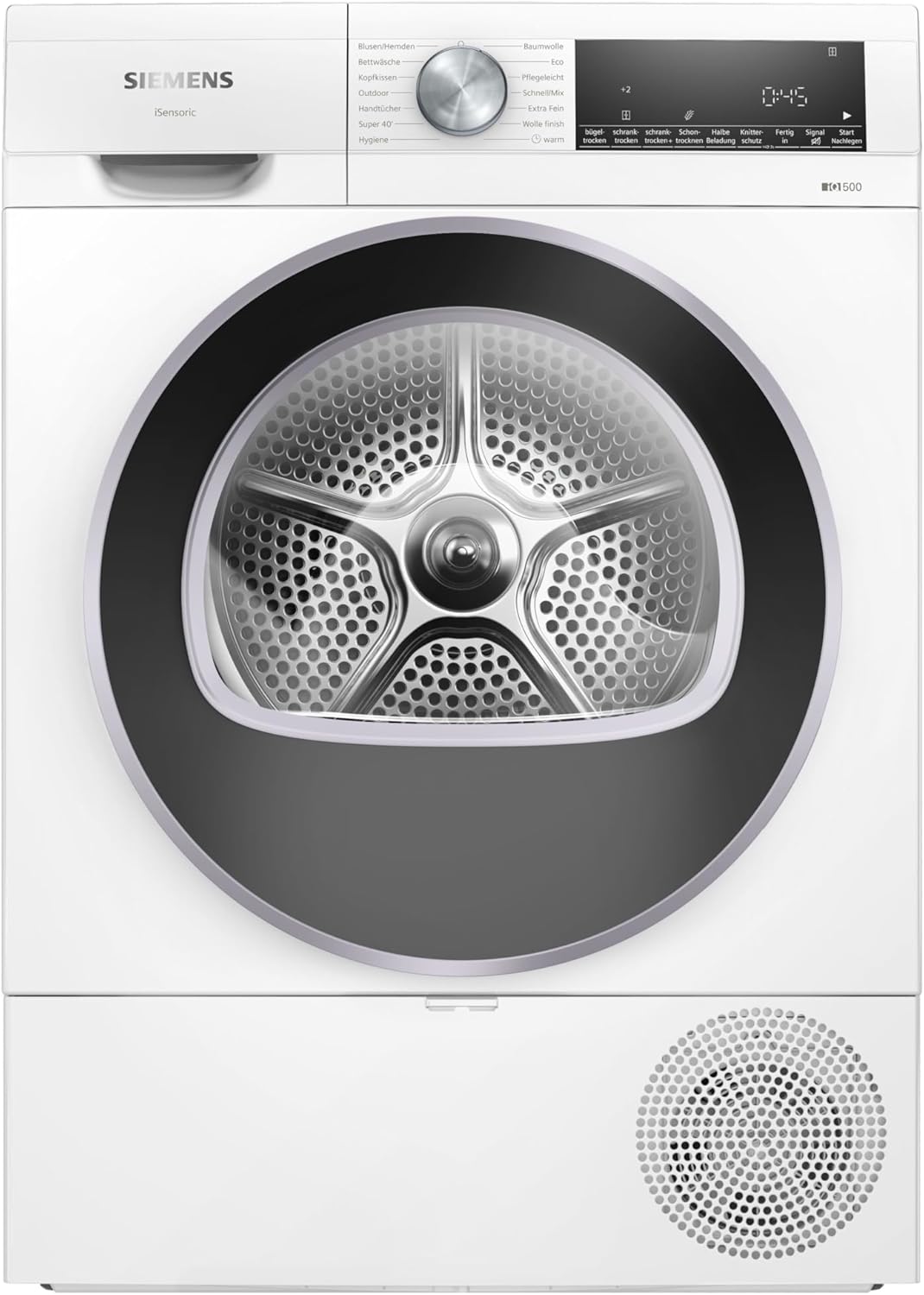 Siemens WQ43G2D0EM Wärmepumpentrockner, 9 kg, iQ500, LED-Display, leise 63 dB, Energieklasse C, weiß