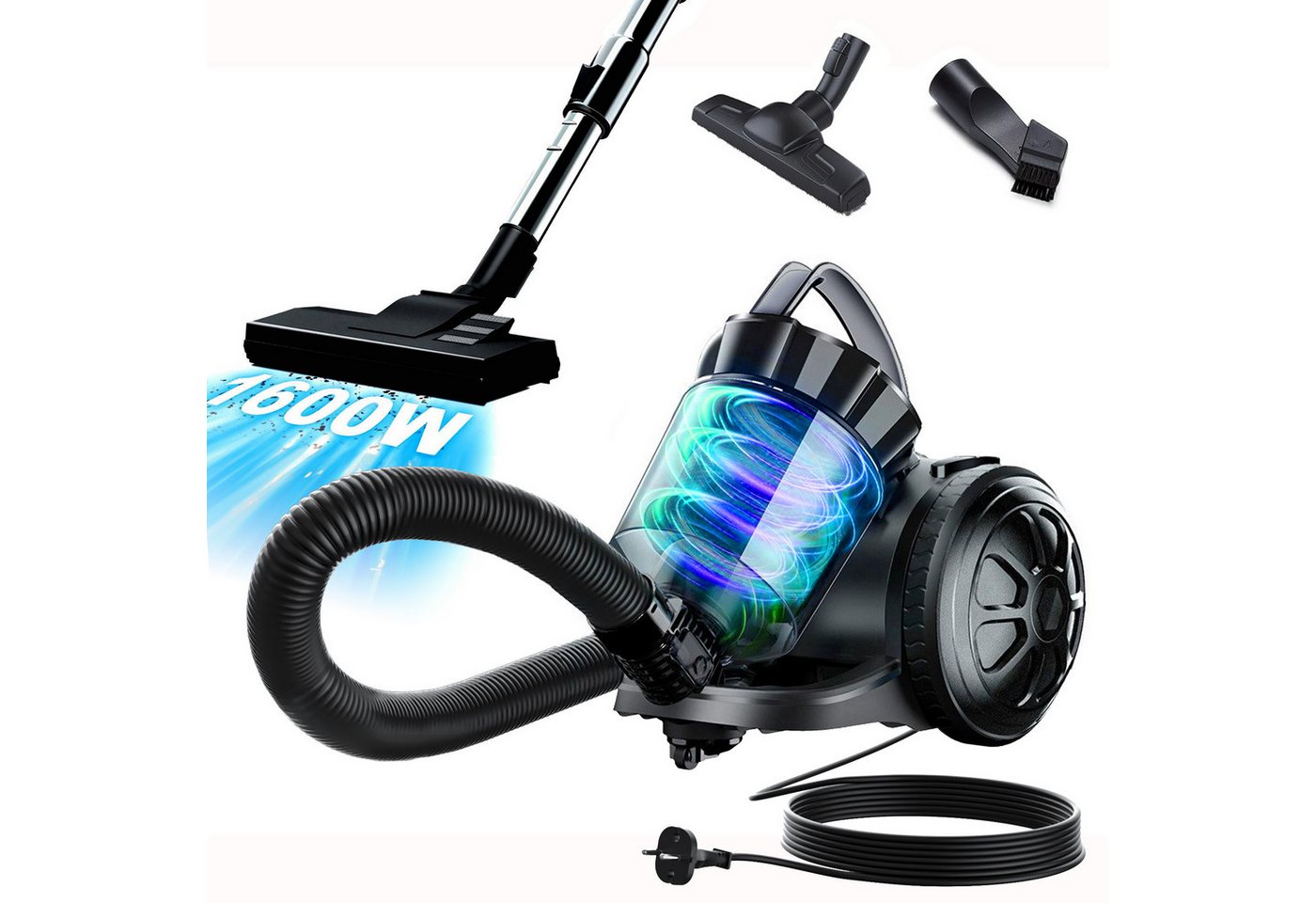 Forrlite Bodenstaubsauger F1600, beutelloser 1600W Staubsauger mit HEPA Filter, inkl. Bodendüse für Fliesen, leicht und leise, 2,2L Staubbehälter