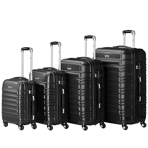 Zelsius Koffer Set 4 Stück, Schwarz | ABS Hartschalenkoffer mit Zahlenschloss, 4 Rollen und Innen Trennwand | Handgepäckkoffer, 4 teilig, Trolley, Koffer Groß, Luggage Set