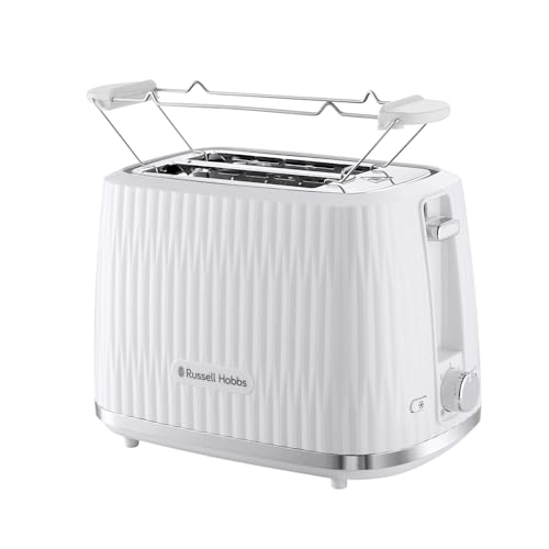 Russell Hobbs Toaster Eden (6 Bräunungsstufen, Hebefunktion, Auftau-, Aufwärm- & Stoppfunktion, Krümelschublade, Brötchenaufsatz, Weiß)
