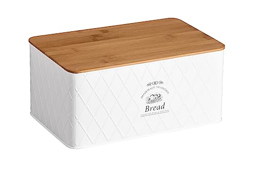 Kesper 18046 Brotbox aus Weißblech und Bambus im Landhaus-Stil/Brotaufbewahrung/Country Collection, 28 x 18 x 13 cm