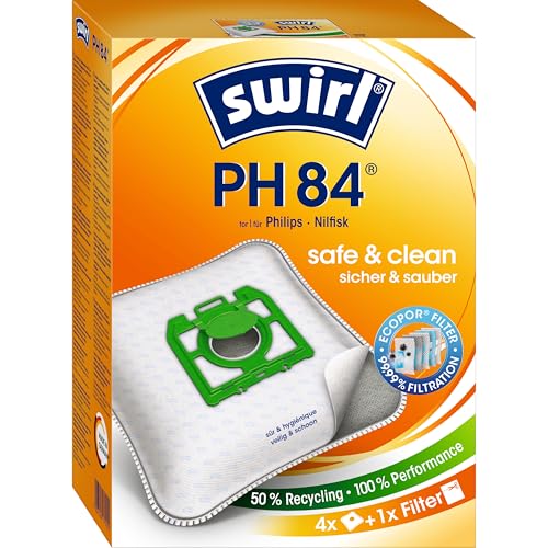 Swirl PH84 AirSpace Staubsaugerbeutel, 4 Stück, MicroPor® Plus Anti-Allergen-Filter, ressourcenschonend, made in Germany