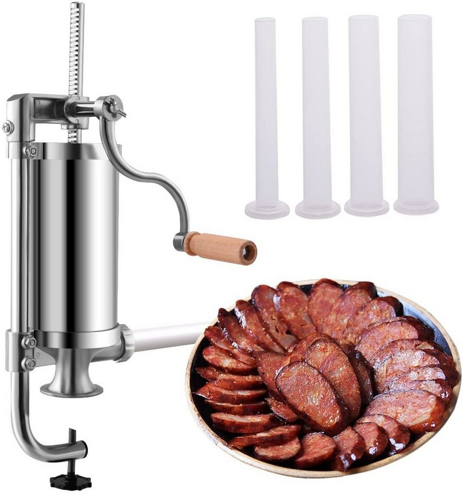 COSTWAY Wurstfüllaufsatz Wurstfüller, 1,5L, 4 Füllrohre (15/Ø19/Ø22/Ø25mm), Aluminium/Kunststoff, rutschfeste Schraubzwingenbefestigung