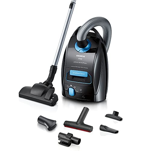 Siemens Staubsauger mit Beutel Q5.0 extreme silencePower VSQ5X500, Bodenstaubsauger, ideal für Allergiker, Hygiene-Filter, starke Saugleistung, XXL-Polsterdüse, langes Kabel, 650 W, schwarz