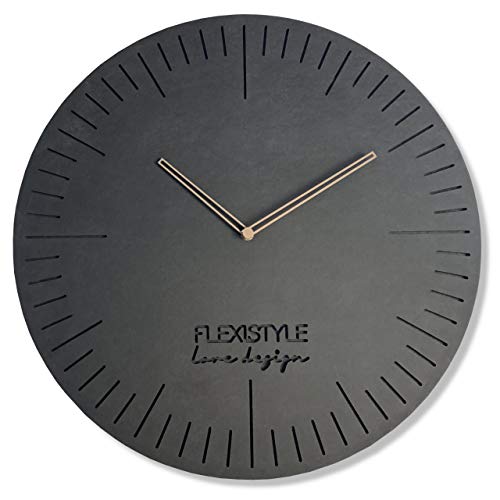 Groß wanduhr ECO2 Schwarz ohne tickgeräusche wie Anthrazit 50cm Durchmesser, modern Wohnzimmer, Schlafzimmer, in Europa hergestellt