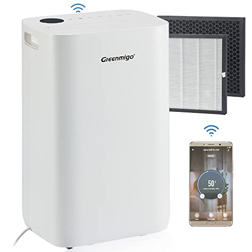 Greenmigo ALPHA-Q25 Pro WiFi Luftentfeuchter mit HEPA-Filter Ionisator, 25L/Tag, für Räume bis 70m2, Mobile Wäschetrocknung, App-Steuerung, 24h Timer