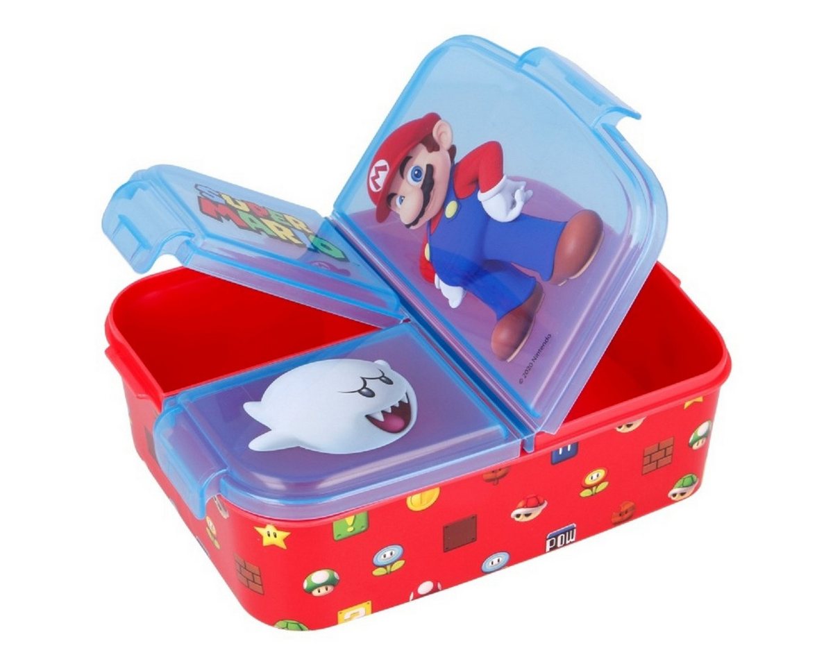 Super Mario Lunchbox Kinder Brotdose, 3 Fächer, robustes Design, ideal für Schule und Ausflüge