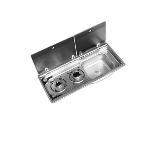 Dometic MO9722, 2-flammiges Gas-Kochfeld mit Spüle und elektronischer Zündung, Sicherheitsglasabdeckungen, 760 x 325 mm