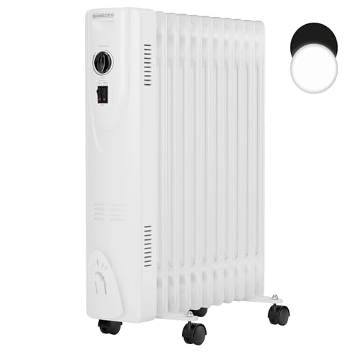 Heinrich´s Ölradiator 2500W, 11 Rippen, Elektrischer Heizkörper mit 3 Heizstufen, stufenlosem Thermostat, Überhitzungsschutz, Kippschutz und Handtuchhalter, leise für Büro & Zuhause