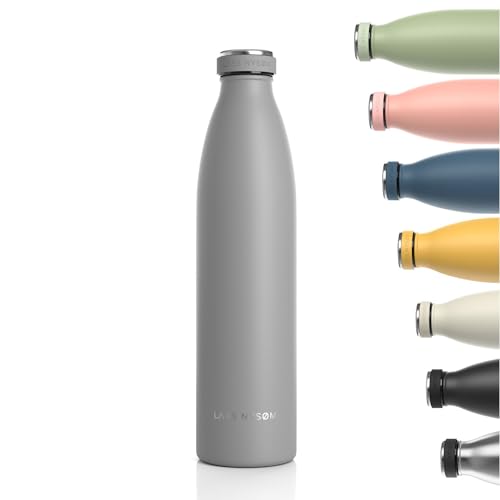 LARS NYSØM Edelstahl Trinkflasche 350ml, 500ml, 750ml, 1L, 1 5 liter | BPA-Frei Thermosflasche Kohlensäure geeignet | Auslaufsichere Wasserflasche für Sport, Outdoor, Schule (1000ml, Cool Grey)