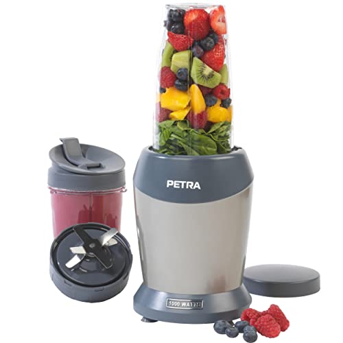 Petra PT2002V4SILVERVDEEU7 NutriMax Mehrzweck-Smoothie-Kaffeemaschine, Saftmixer, 2 Mischbehälter (800 ml/1 l), Trinkverschluss, Aufbewahrungsdeckel inklusive, BPA-frei, Cocktailmischer, 1000W