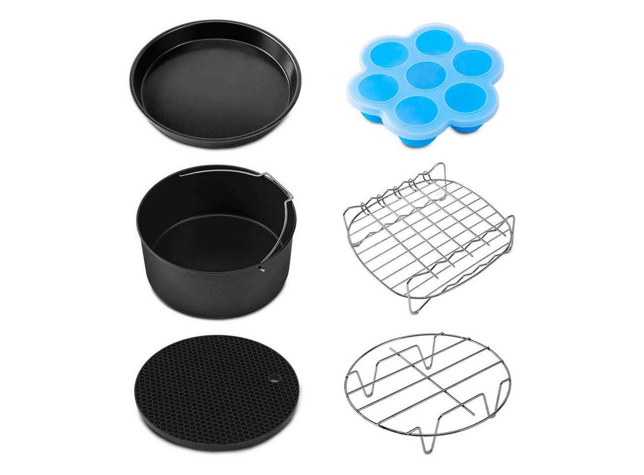 Cosori Küchenmaschinen Zubehör-Set 5.5-Litre Air Fryer Accessories Ⅱ, Spülmaschinenfestes 6-teiliges Premium-Set, FDA-zertifiziertes Material, silber