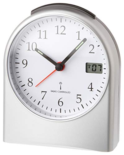 TFA Dostmann Analoger Funk-Wecker 98.1040.54, mit digitaler Sekundenanzeige und Hintergrundbeleuchtung, grau, 6,8 x 11,5 x 15,2 cm